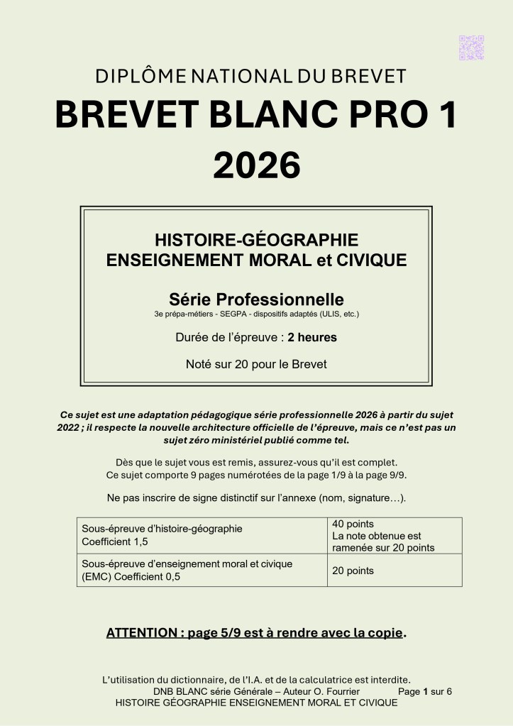 BREVET BLANC 1 série PROFESSIONNELLE